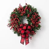 HpLive Couronne de Noël 30/40 cm avec baies de houx rouges artificielles, plastique, décoration de porte et murale pour l'intérieur et l'extérieur (40 cm)