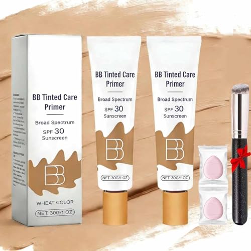 Bb Tinted Care Primer With Brush,BB Cream Tinted Moisturizer,Lightweight Hydrating Primer,Evens Skin Tone & Smooths Appearance, 