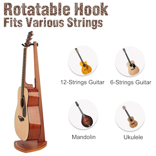 Musbeat Guitar Stand, Mahogany Wood Guitar Stand, Acoustic Guitar Stand Floor for Home Decoration and Studio Display, Electric Guitar Floor Stand for Mandolin, Bass, Guitar Gifts for Men and Women