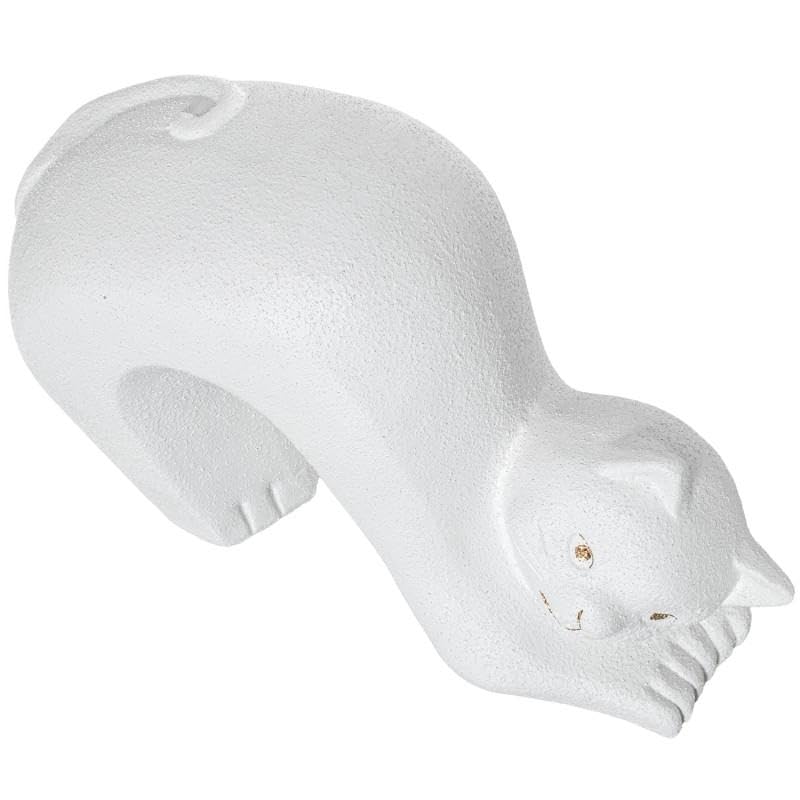 Figura de un gato de ceramica en blanco y dorado acabado arena 25x36x14 cm