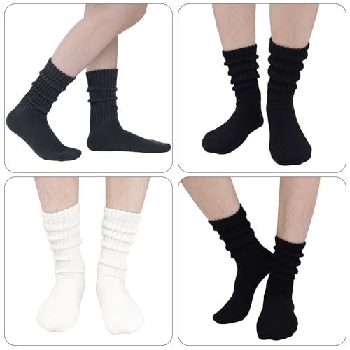 Women Crew Socks Slouch Scrunch Cotton Retro Striped Athletic Long Calf Socks Seamless Comfort Fall Winter 3 Pairs3