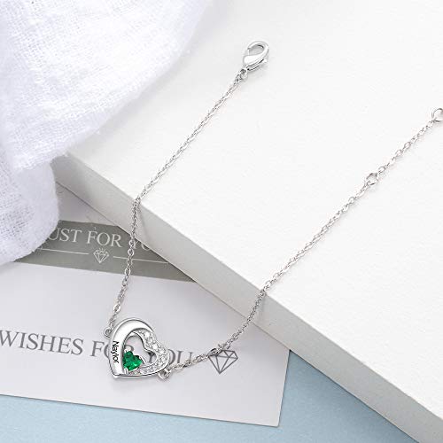 Image of Mom Bracelet Mothers Day Gifts Personalized 2 Birthstone Bracelets for Women Custom 2 Names Bracelets for Her Mothers Bracelet Jewelry for Wife