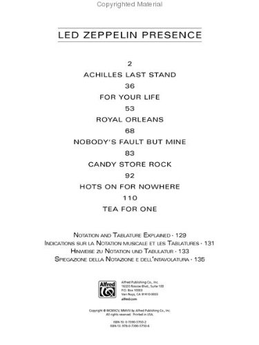 Led Zeppelin Presence Guitar Tab