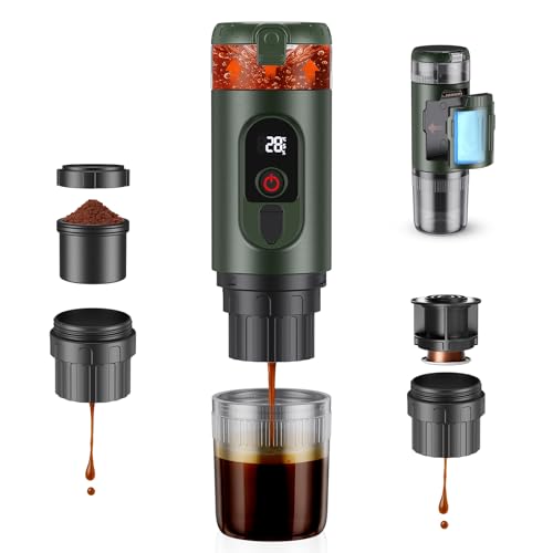 Cafetera Portatil Capsulas, Compatible con Cápsulas NS y Café Molido, Maquina de Cafe, Cafetera Capsulas Portatil, Calienta Agua Batería Recargable USB, Ideal Viajes, Camping y Oficina (Verde)