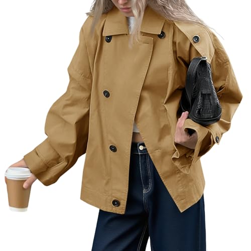 Tankaneo Womens Oversized Trench Coat Single Breasted Lapel Casual Coats