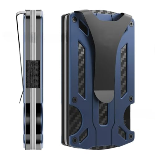 Generic Wallet for Men Tactical Wallet Aluminum Money Clip RFID Blocking Card Holder Slim Minimalist Metal Wallet (Blue)