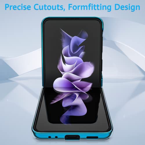 Mateprox Compatible With Samsung Galaxy Z Flip 3 Case, Slim Thin Lightweight Protective Phone Case With Non-Slip Leather Back With Electroplated Frame For Samsung Galaxy Z Flip 3 5G(Light Blue) #TOP3