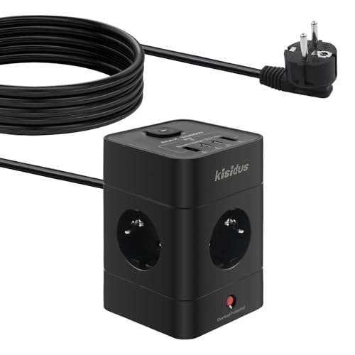 kisidus Multiprise Cube avec Interrupteur 8 en 1 Rallonge Électrique Secteur Prise Multiple Connectée USB Type C PD Charge Rapide 2M