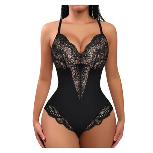 Body de Encaje para Mujer, Control de Abdomen, Escote en V, Espalda Descubierta, Moldeador de Cuerpo de una Pieza, Tangas Moldeadoras.