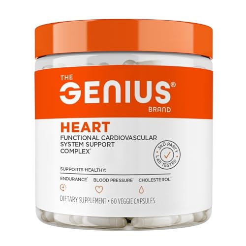 The Genius Brand Genius Heart - Adult Health Supplement for Daily Heart Function Support - Supports Blood & Oxygen Flow - With Grapeseed Extract & More - Non-GMO, Gluten-Free & Vegan - 60 Veggie Pills