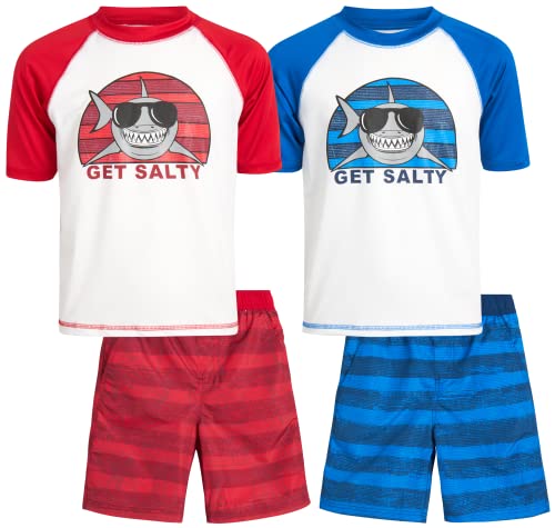 Ixtreme Boys' Rash Guard Set - 4 Piece Upf 50+ Swim Shirt And Bathing Suit Trunks (12M-18), Size 14, Get Salty Shark #TOP11