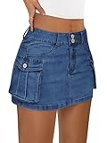 LILLUSORY Women Mini Skirt Denim Summer Jean Skort 2025 Fall y2k Cute Clothes Going Out Club Concert Outfit Western Cowgirls Trendy Fashion Sexy Short Teen Girls Cargo Jean Blue L