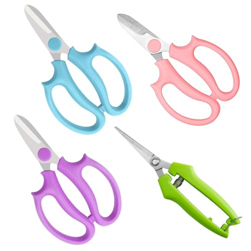 4 Pcs Professional Garden Scissors in Green/Blue/Purple/Pink - Secateurs and Pruning Tools for Flower Arrangement Picking Cutting