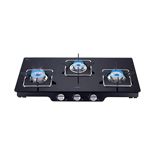 Elica Glass 3 Burner Stainless Steel Open Gas Stove with Square Grid and Forged Brass Burner (Black, Patio 773 Blk SPF Series), Manual