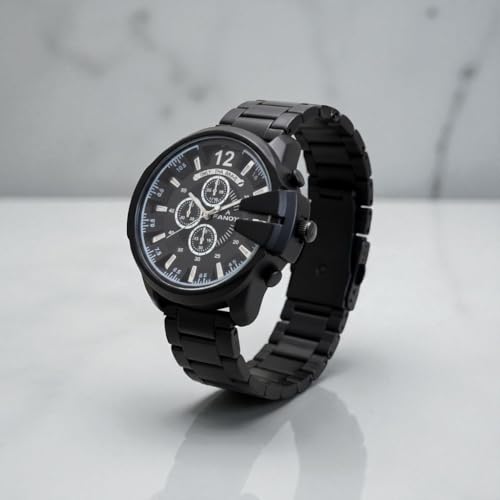 Image of Modern Armor Chronograph Wrist Watch for Men | Heavy Dial Stylish Analog Watch | Premium Black Metal Strap | Available in Black & White Dial inch
