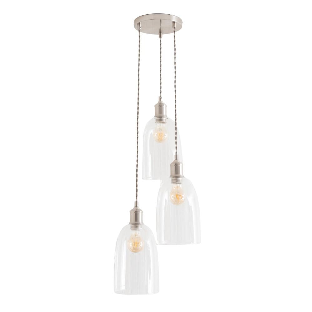 ValueLights Kira Glass Cloche Dome 3 Drop Cluster Ceiling Pendant Light with LED Bulbs in Silver