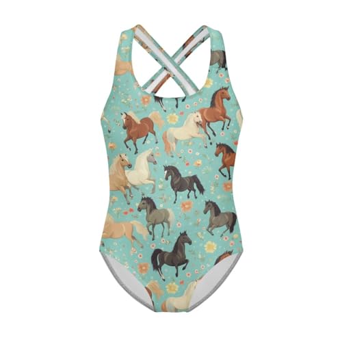 Image of WELLFLYHOM Girls Bathing Suits One Piece 5-14 Kids Full Coverage Swimsuits Cross Back Summer Swimwear for Beach Holiday