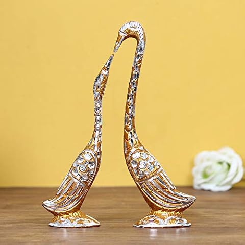 eCraftIndia Silver and Golden Metal Loving Kissing Swan Couple Statue Cute Love Birds Figurines Showpieces for Home Decor & Birthday, Anniversary, Valentine Gift Cover