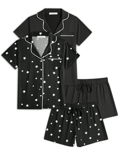 Image of Ekouaer Womens Pajamas Set 2 Pack Button Down Summer Sleepwear Short Sleeve Comfy Pjs Loungewear Set