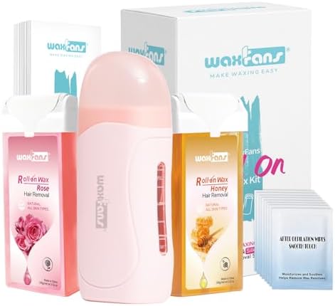 Waxfans Roll on Wax Kit, Waxing Kit for Women and Men, Wax Roller Waxing Kit for All Skin Types, Roll on Waxing Kit for Hair Removal, Wax Cartridges & 50 Pcs Wax Strips(Pink)