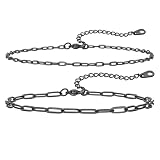[ChainsHouse] アンクレット つけっぱなし レディース 2連 サージカルステンレス ブラック 黒 長あずきチェーン 22cm+5cm 2mm 3mm アクセサリー