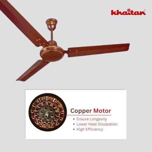 Image of Khaitan ECR - 1200mm Hi-Speed Ceiling Fan | Star Rated Energy Saving | Pure Copper Motor | Ultra-Durable & Reliable | Silent Performance | Low Power Consumption | 2-Year Warranty | Brown, (Pack of 1)