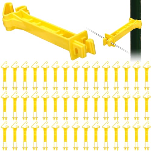 Pangda 45 Pcs 5 inch Snap Type Insulator Electric Fence T Post Insulators Extended Snug Fitting T Post Electric Fence Wire Clips for Agricultural and Ranchers (Yellow)