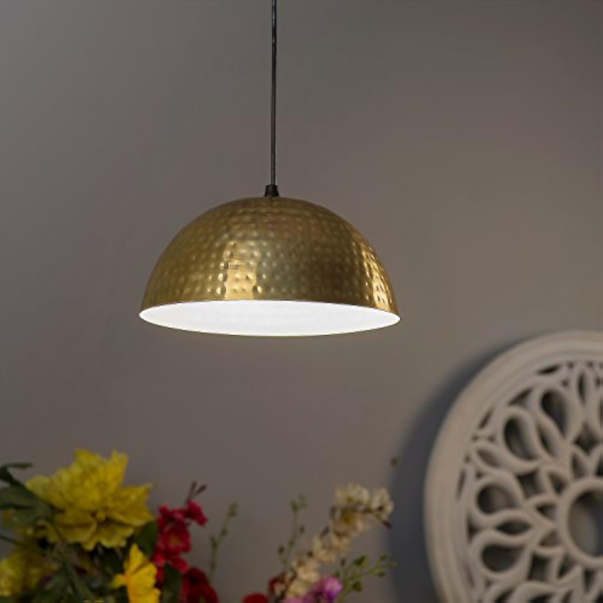 Handcrafted Metal Pendant Light, Golden Finish