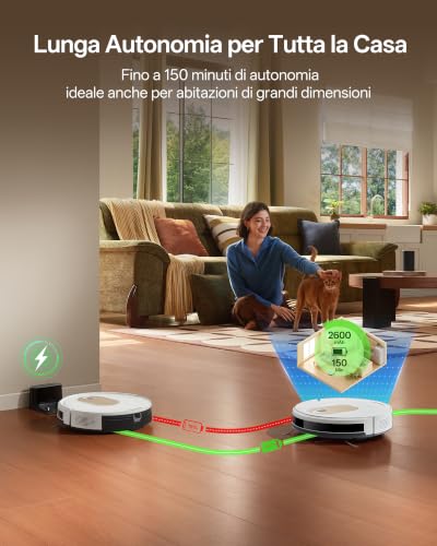 Vexilar W8 Robot Aspirapolvere Lavapavimenti 8,000Pa 2,5 Ore, Silenzioso Aspirapolvere Robot Potente per Pavimenti/Tappeti,Controllo Vocale/APP/Telecomando - Immagine 5