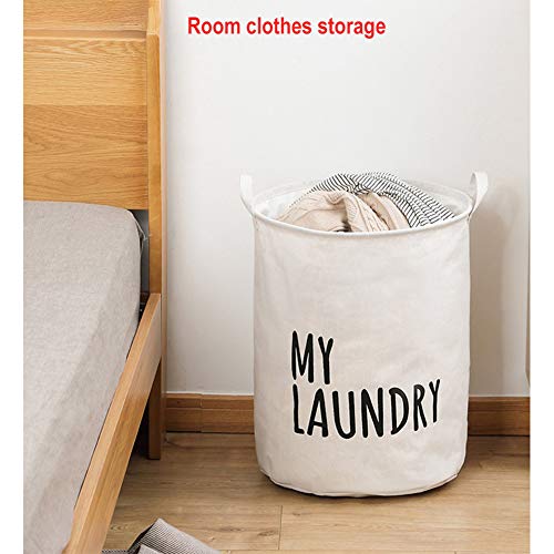 Baitoo Laundry Hamper,Laundry Basket Bag With Handles Washing Bin Large Collapsible Storage Basket Bag Clothes Hamper with Drawstring Top Closure Lid (White)