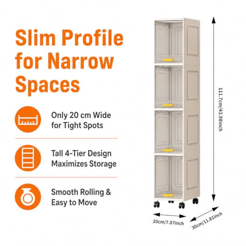4 Layers Narrow Roll Organizer, Thin Storage Cabinet with Wheels, Space-Saving Multi-Functional Shelf Bathroom, Living Room, Laundry Room, Kitchen, Easy to Assemble,White -4 Layers by SimBegin - Used condition - Image 2