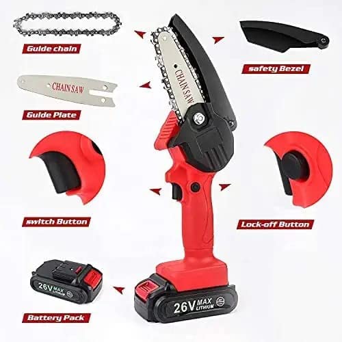 Image of HELLARO Mini Cordless Chainsaw Dual Battery (21Vx2), 4inch Cutting Area Wide Heavy Duty, Multipurposing Gardening, Wood Working Tool Like Logging, Cutting, Pruning with (Multicolor)