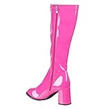 Boland - Stiefel Retro, Pink, langer Schaft, Synthetik, Blockabsatz 8 cm, Reißverschlusss, Spacy, Schlager, cooler Look, Karneval, Halloween, Fasching, Mottoparty
