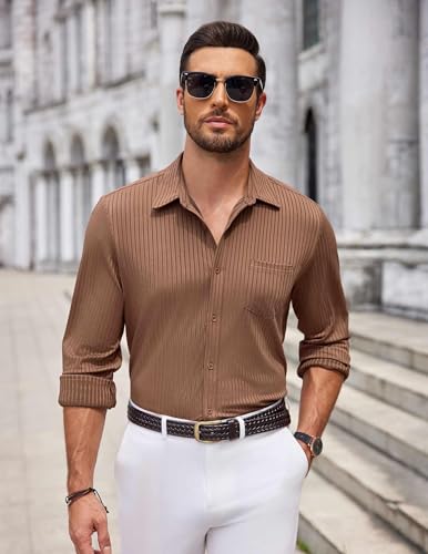 COOFANDY Men's Casual Button Down Shirt Long Sleeve Wrinkle Free Shirts Loose fit Shirt Textured Stretch Shirts with Pocket3