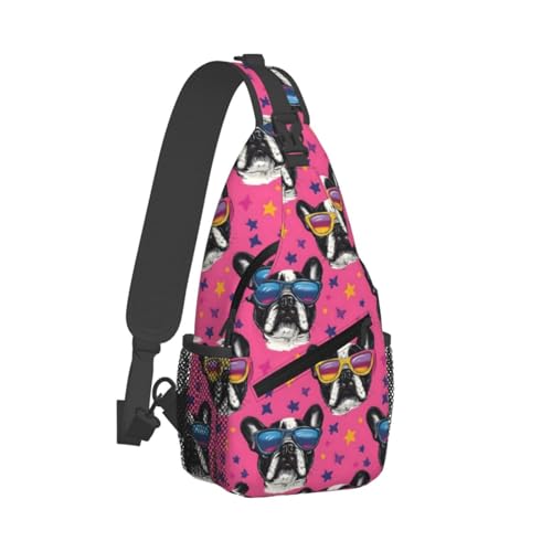 Sac à bandoulière rose vif imprimé bouledogue français voyage randonnée mixte