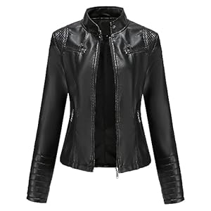 Veste Femme, Veste en Cuir pour Femme, Veste en Cuir PU Fine, Col Montant, Veste Légère de Transition avec Fermeture Éclair, Mode Femme, Veste Courte pour Cycliste, Veste Élancée, Femme, Noir , L