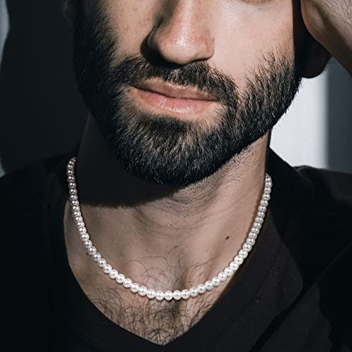 Jsjoy Pearl Necklaces For Men White Mens Pearl Necklace 4Mm Round Pearl Necklaces For Women 16" Mens Jewelry Gifts For Husband #TOP2