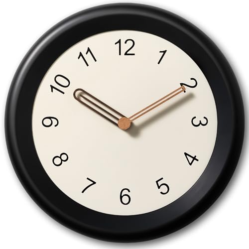 Image of Mosewa 10 Inch Black Wall Clock Silent Non-Ticking Quartz Battery Operated Analog Clock with Wood Hands, Easy to Read Minimalist Round Clock for Kitchen Living Room Bedroom Office