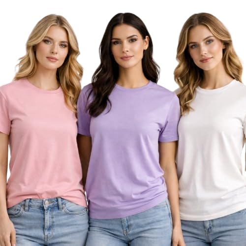 Women Solid Round Neck Half Sleeve T Shirt Combo Pack of 3 – Plain Casual Regular Fit Tops-picture-11