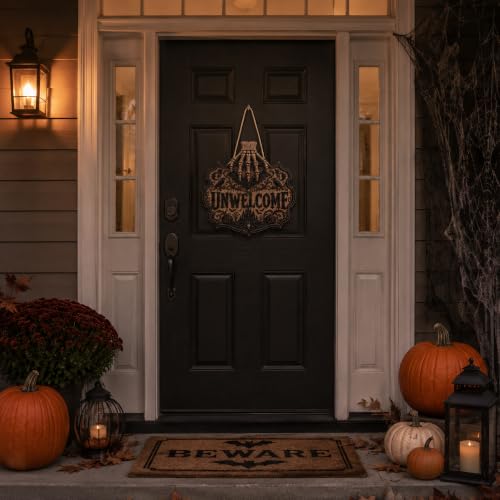 Image of Halloween Decorations - Gothic Unwelcome Wooden Sign for Front Door