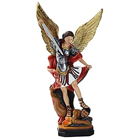 XDJ Religious Archangel St Michael Slaying Demon Statue,Resin Michael Peace And Justice Figurine Collectible,Catholic Angel,For Home Office Decorations Gift Cover