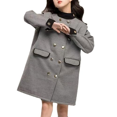 EnJoCho Grey Woolen Coat Girls Autumn And Winter Long Double Breasted Big Kids Winter Jacket (Silver, 13-14 Years)2