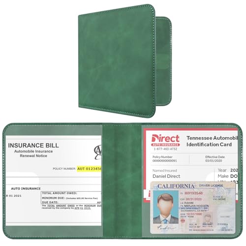 Image of CoBak Car Registration and Insurance Holder - Vehicle Glove Box Car Organizer, Auto Truck Comparment Accessories Case for Essential Document, Driver License, Cards (Emerald)