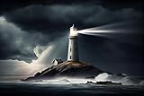 @ pavelshlykov / 123rf.com adrium Tableau composite en aluminium 80 x 50 cm : beau ciel nocturne derrière un phare lumineux pendant une tempête et un orage avec foudre. Ai génératif (198232714)