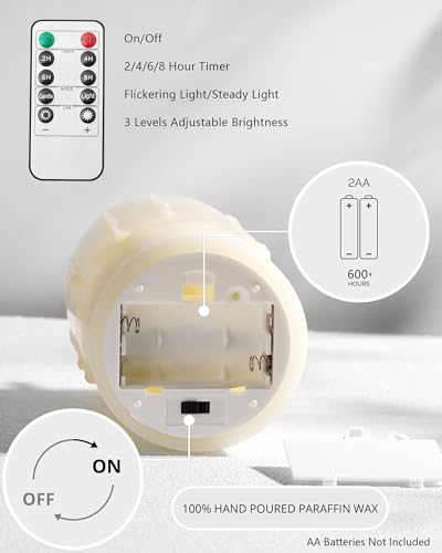 Image of Ivory Flameless Candles with Remote and Timer, Real Wax Made Wax Drip LED Pillar Candles Battery Operated with 3D Flickering Flame Melted Top - 3 inch x 4 inch,5 inch,6 inch - Set of 3