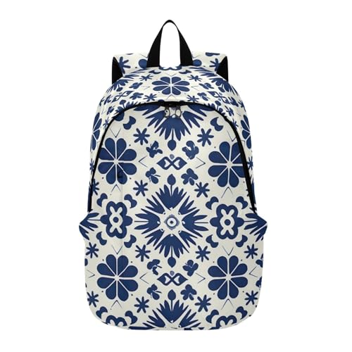MCHIVER Travel Backpack Blue Mexican Tiles Casual Daypack Backpacks Lightweight Carry on Bag Water Resistant Hiking Backpack for Men Women