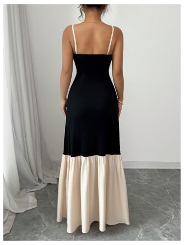 Image of SOLY HUX Women's Color Block Ruffle Hem Maxi Dress Spaghetti Strap Elegant Long Cami Dresses