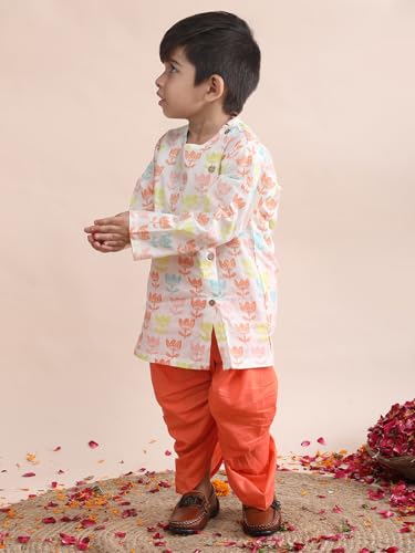 Image of POLKA TOTS Premium Cotton Dhoti Kurta Set for Kids Boys | Traditional Angrakha Style Ethnic Wear for Boys | Kurta Dhoti Set for Kids | Festive & Wedding Clothing Set for Baby