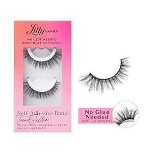 Lilly Lashes 3D Self Adhesive Eyelashes, No Lash Glue Needed, Body Heat Activated Press on Lashes, Reusable Self Adhesive Eyelashes Up to 5x, Easy to Apply & Remove (TrendSetter)