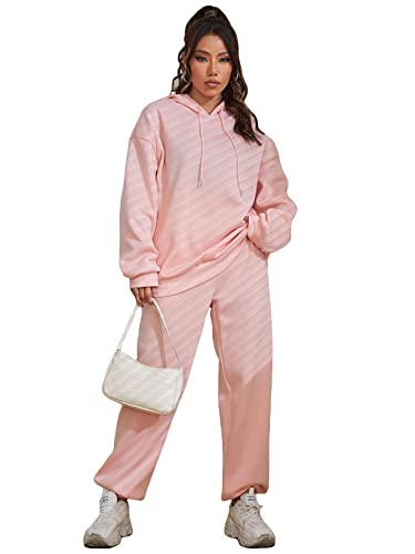 Makemechic Women's Sweatsuit Casual Two Piece Outfits Long Sleeve Drawstring Hoodie Sweatshirts And Sweatpants Jogger Sets Light Pink M #TOP6